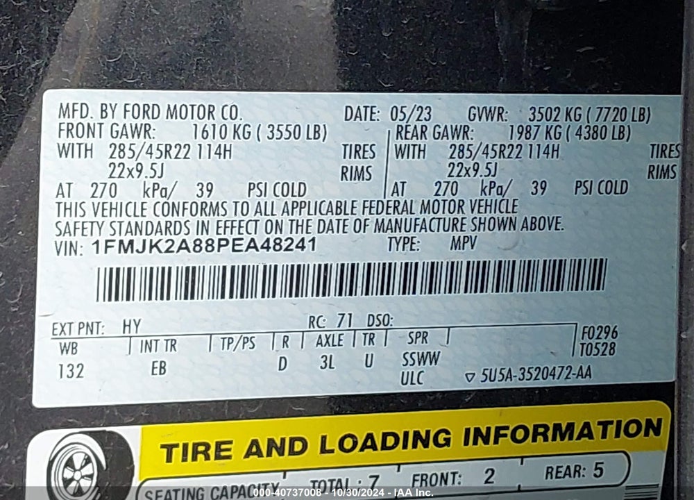 2023 FORD EXPEDITION LIMITED MAX VIN: 1FMJK2A88PEA48241