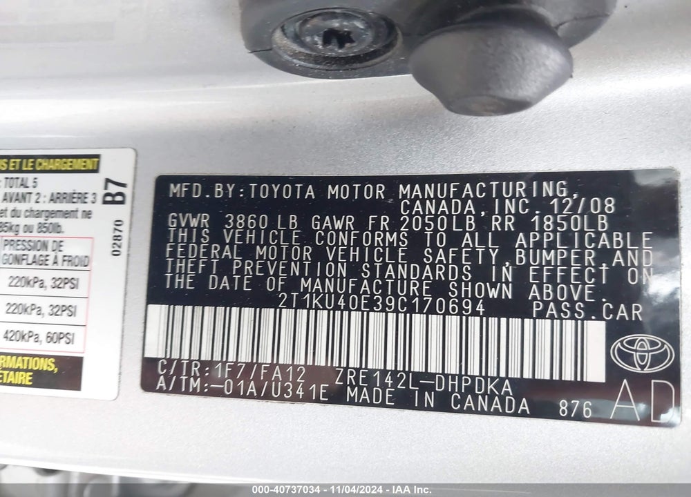 2009 TOYOTA MATRIX VIN: 2T1KU40E39C170694