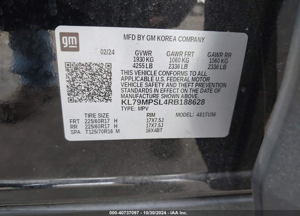 2024 CHEVROLET TRAILBLAZER FWD LT VIN: KL79MPSL4RB188628