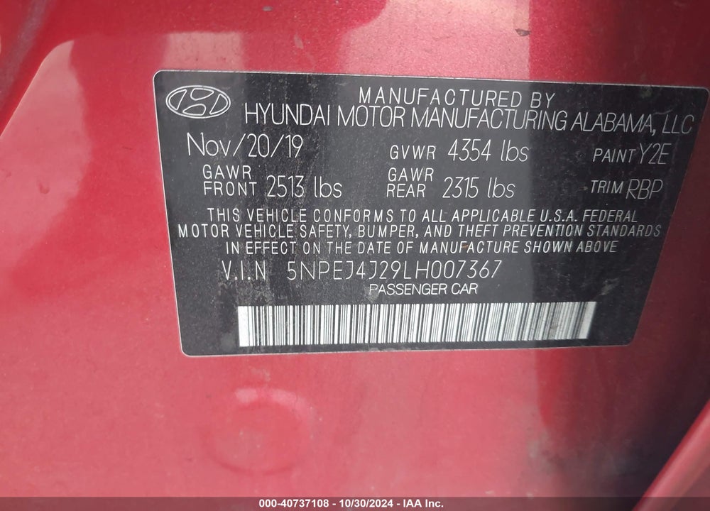 2020 HYUNDAI SONATA SEL PLUS VIN: 5NPEJ4J29LH007367