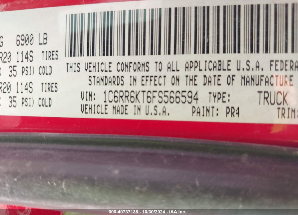 2015 RAM 1500 EXPRESS VIN: 1C6RR6KT6FS566594