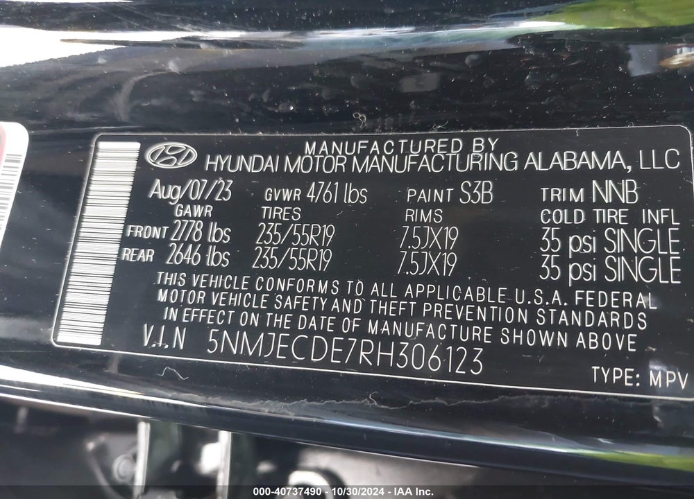 2024 HYUNDAI TUCSON LIMITED VIN: 5NMJECDE7RH306123