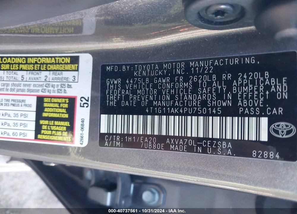 2023 TOYOTA CAMRY SE VIN: 4T1G11AK4PU750145