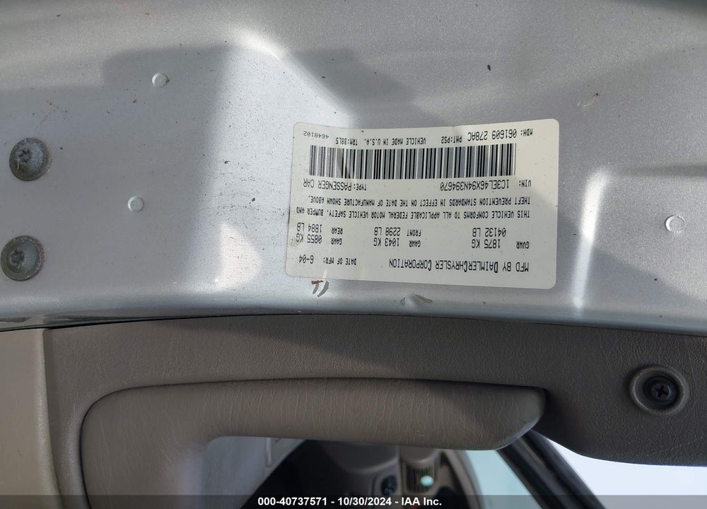2004 CHRYSLER SEBRING VIN: 1C3EL46X94N394670