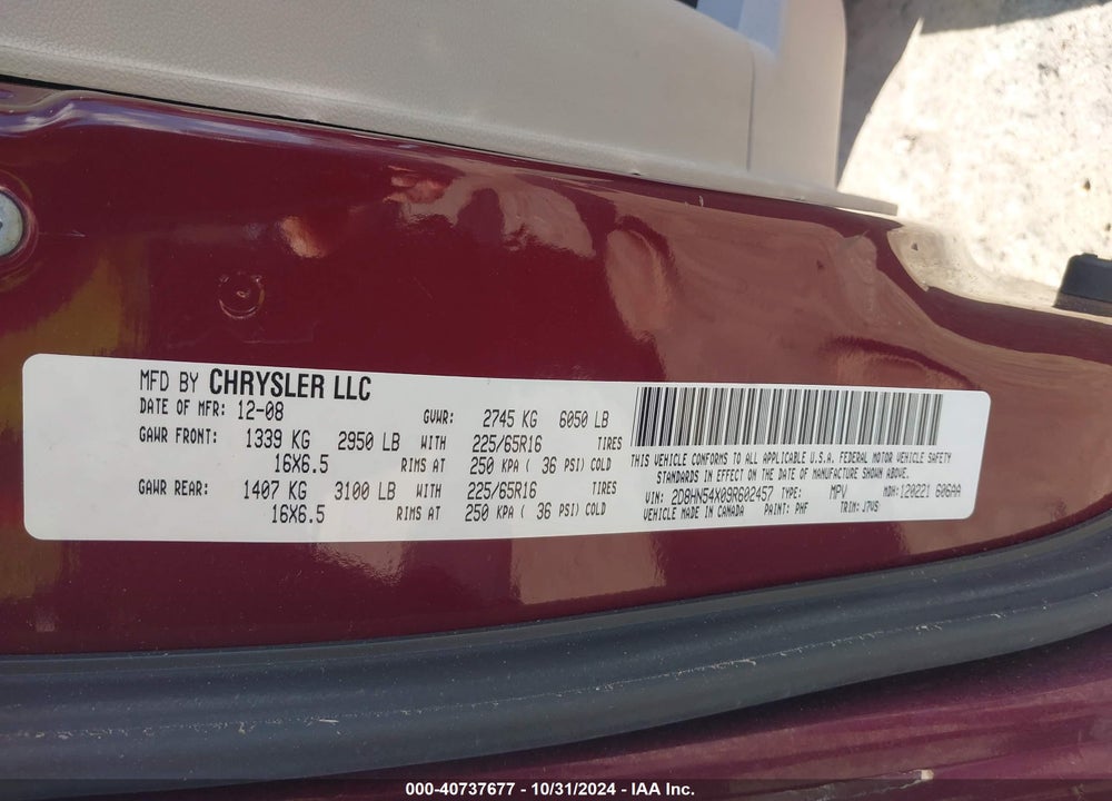 2009 DODGE GRAND CARAVAN SXT VIN: 2D8HN54X09R602457