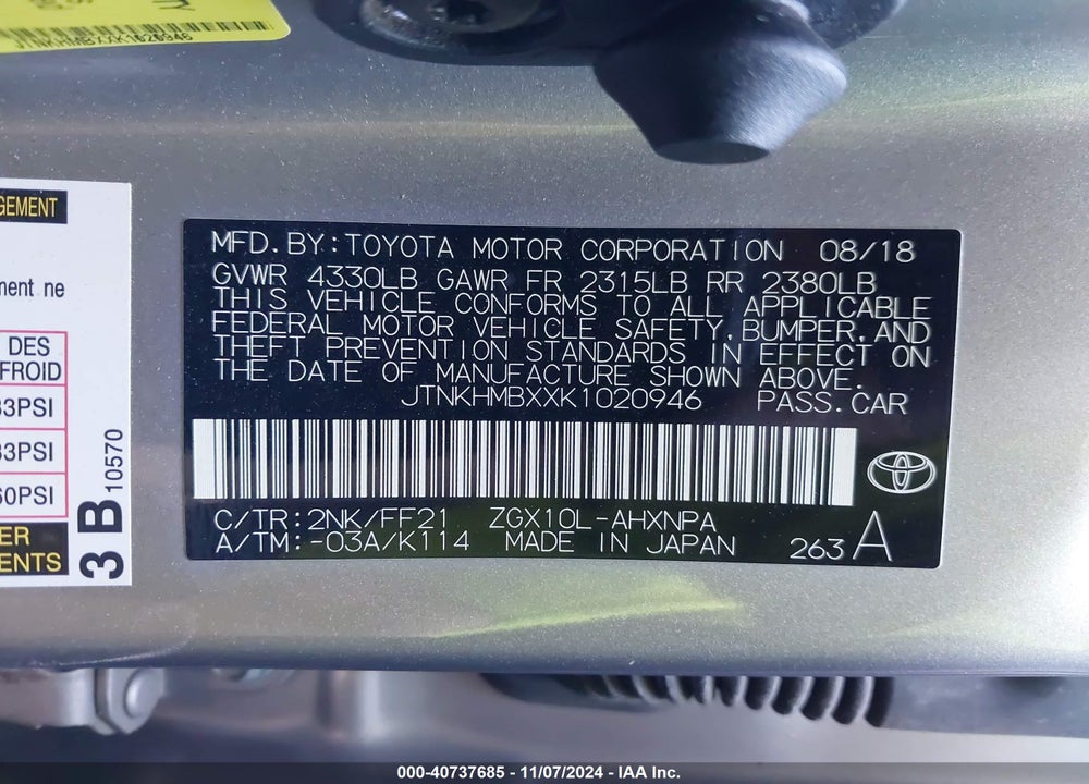 2019 TOYOTA C-HR XLE VIN: JTNKHMBXXK1020946