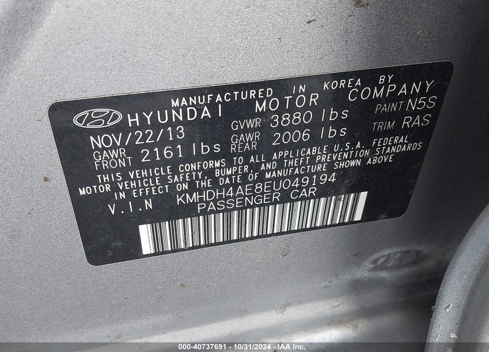2014 HYUNDAI ELANTRA SE VIN: KMHDH4AE8EU049194