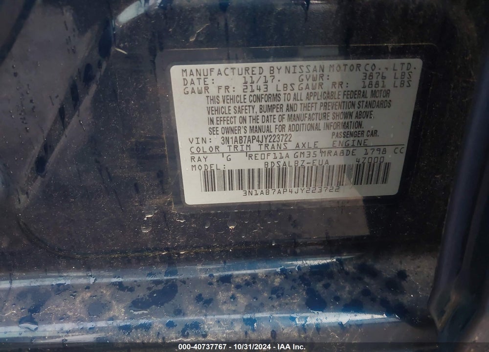 2018 NISSAN SENTRA S VIN: 3N1AB7AP4JY223722