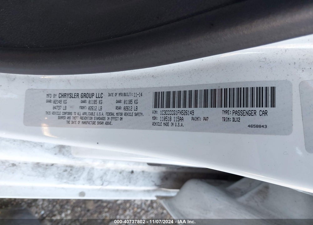 2015 CHRYSLER 200 C VIN: 1C3CCCCG1FN526149