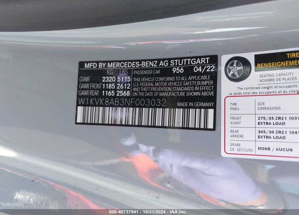 2022 MERCEDES-BENZ AMG SL 55 4MATIC VIN: W1KVK8AB3NF003032