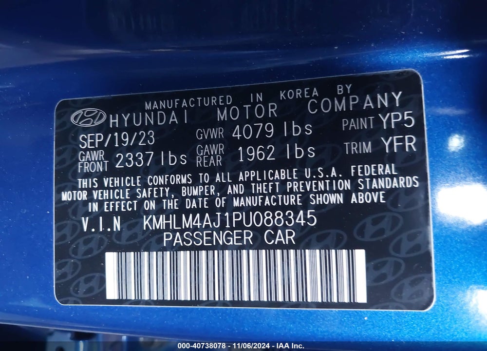 2023 HYUNDAI ELANTRA HYBRID BLUE VIN: KMHLM4AJ1PU088345
