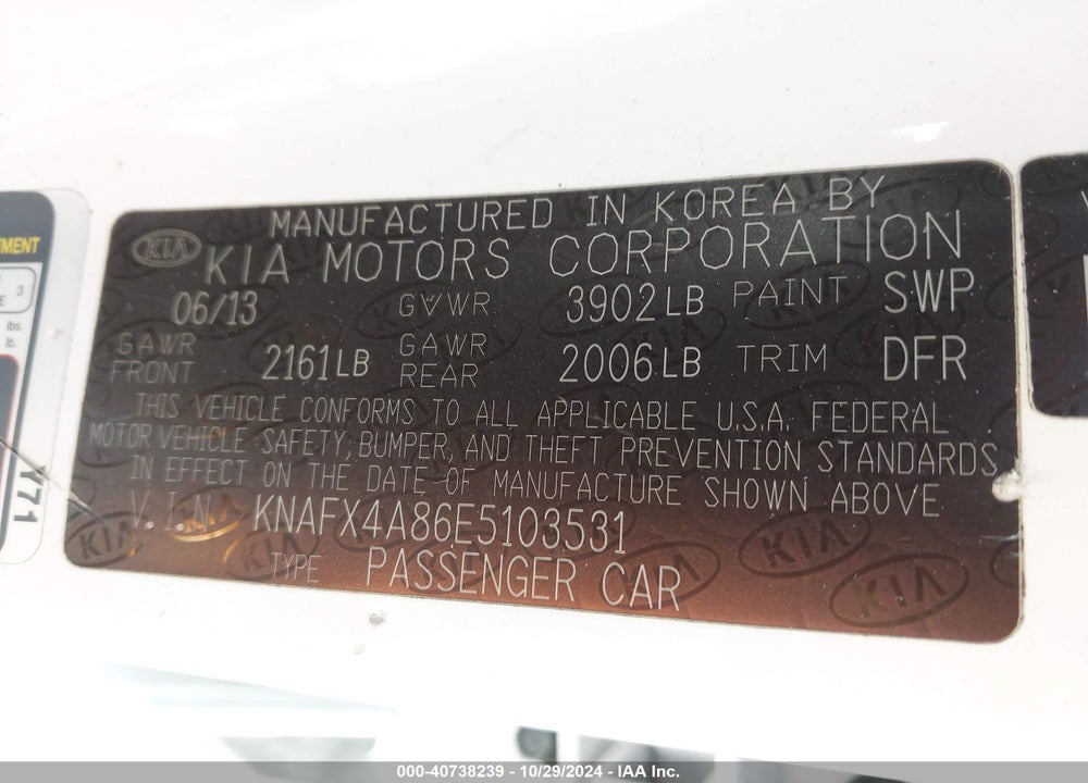 2014 KIA FORTE EX VIN: KNAFX4A86E5103531