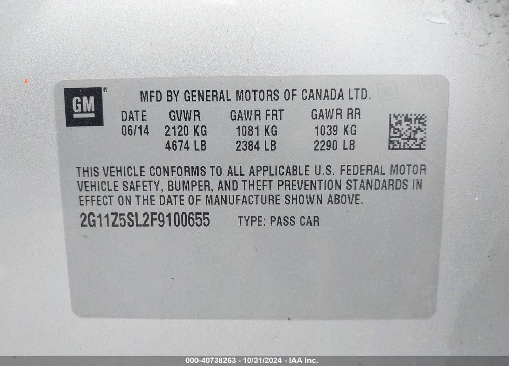 2015 CHEVROLET IMPALA LS VIN: 2G11Z5SL2F9100655