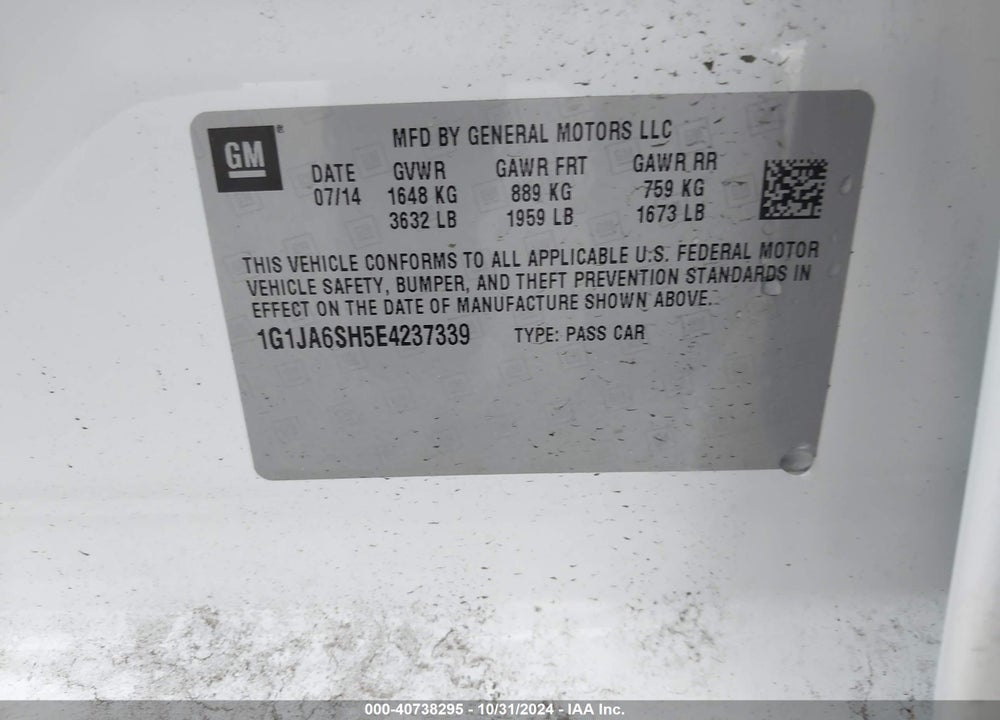 2014 CHEVROLET SONIC LS AUTO VIN: 1G1JA6SH5E4237339