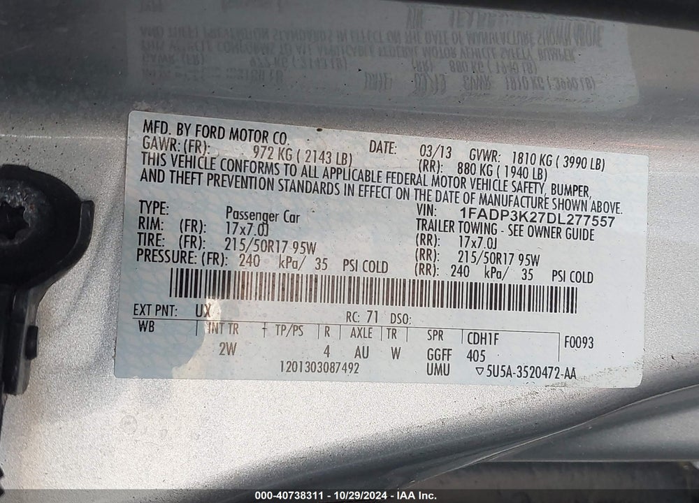 2013 FORD FOCUS SE VIN: 1FADP3K27DL277557