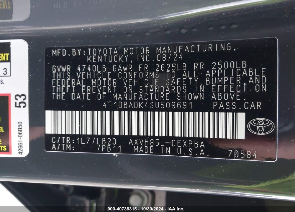 2025 TOYOTA CAMRY XSE VIN: 4T1DBADK4SU509691