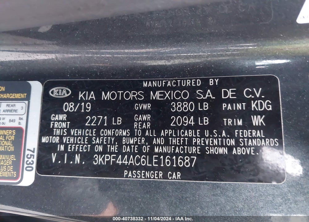 2020 KIA FORTE GT VIN: 3KPF44AC6LE161687