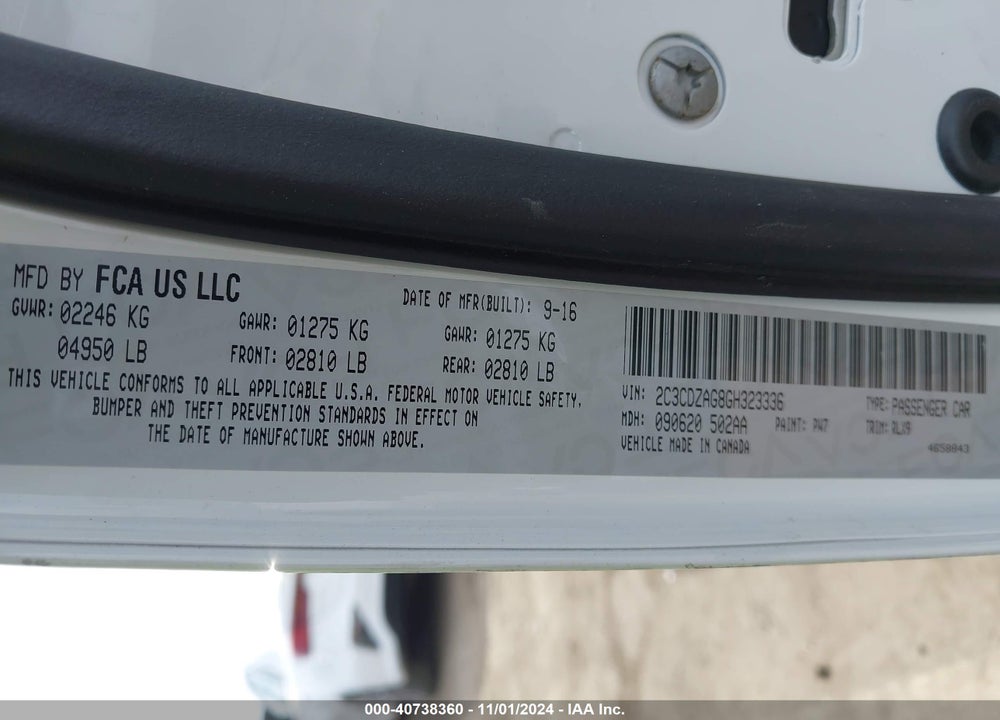 2016 DODGE CHALLENGER SXT PLUS VIN: 2C3CDZAG8GH323336