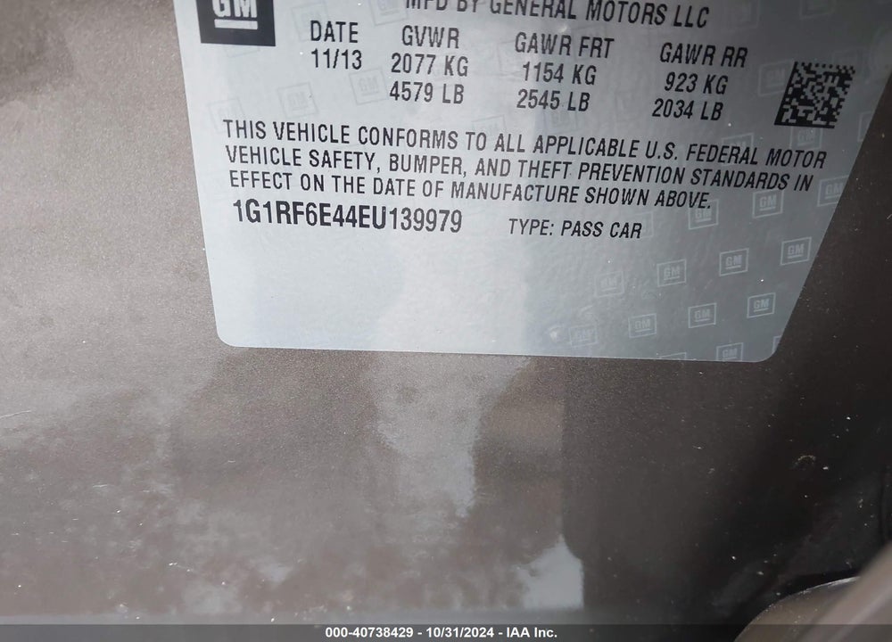 2014 CHEVROLET VOLT VIN: 1G1RF6E44EU139979