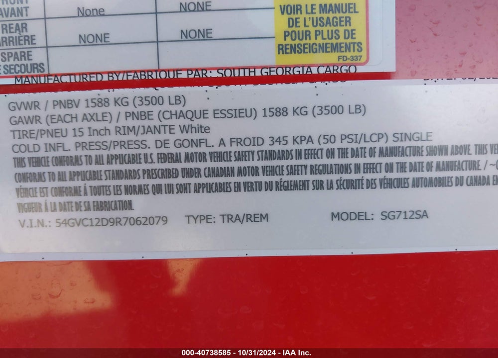 2024 TRAILER SGAC FOOD VIN: 54GVC12D9R7062079