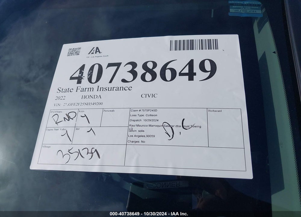 2022 HONDA CIVIC LX VIN: 2HGFE2F25NH549200