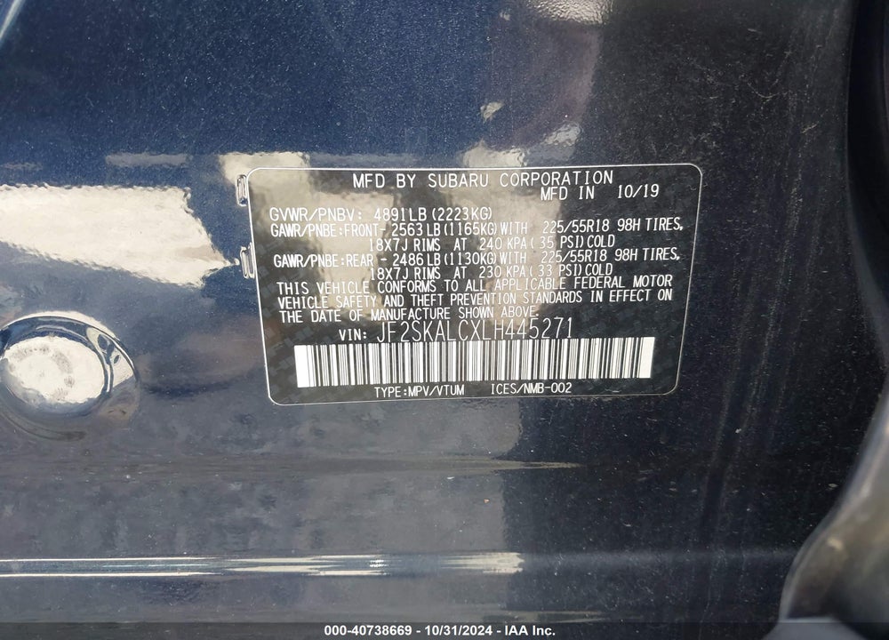 2020 SUBARU FORESTER SPORT VIN: JF2SKALCXLH445271
