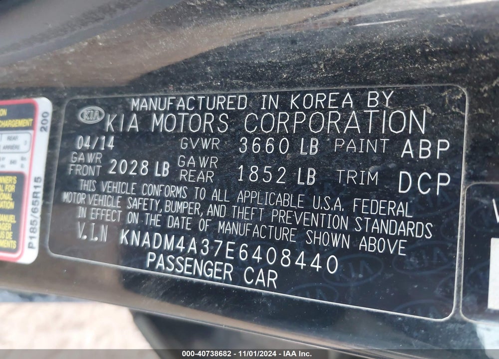 2014 KIA RIO LX VIN: KNADM4A37E6408440