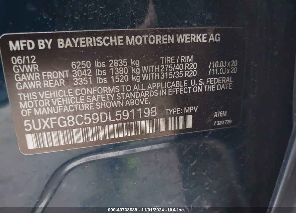 2013 BMW X6 XDRIVE50I VIN: 5UXFG8C59DL591198