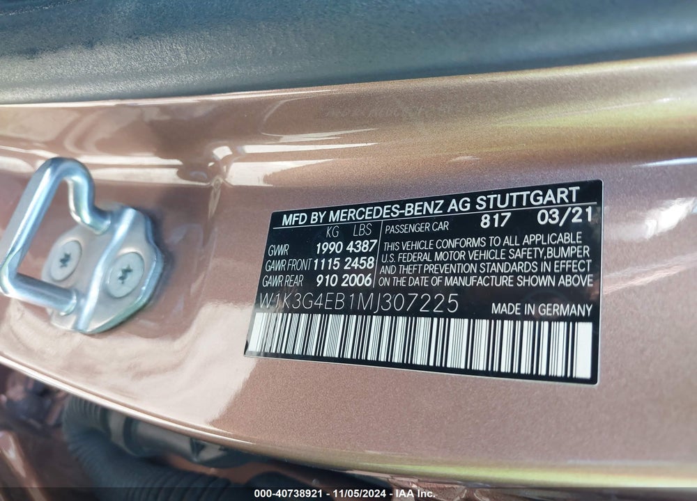 2021 MERCEDES-BENZ A 220 VIN: W1K3G4EB1MJ307225
