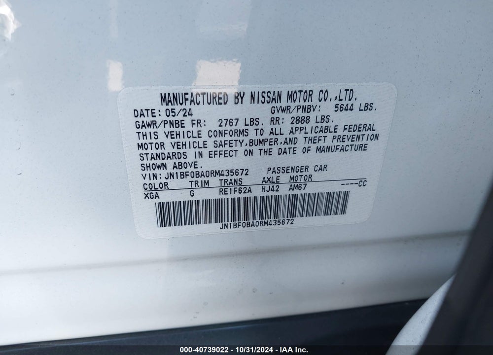 2024 NISSAN ARIYA EVOLVE+ VIN: JN1BF0BA0RM435672