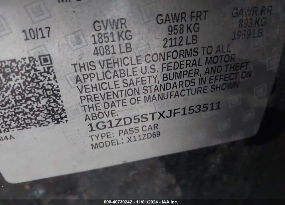 2018 CHEVROLET MALIBU LT VIN: 1G1ZD5STXJF153511