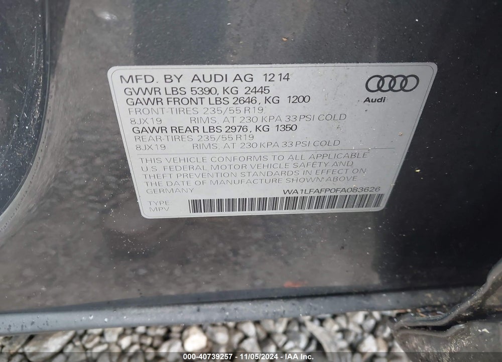 2015 AUDI Q5 2.0T PREMIUM VIN: WA1LFAFP0FA083626