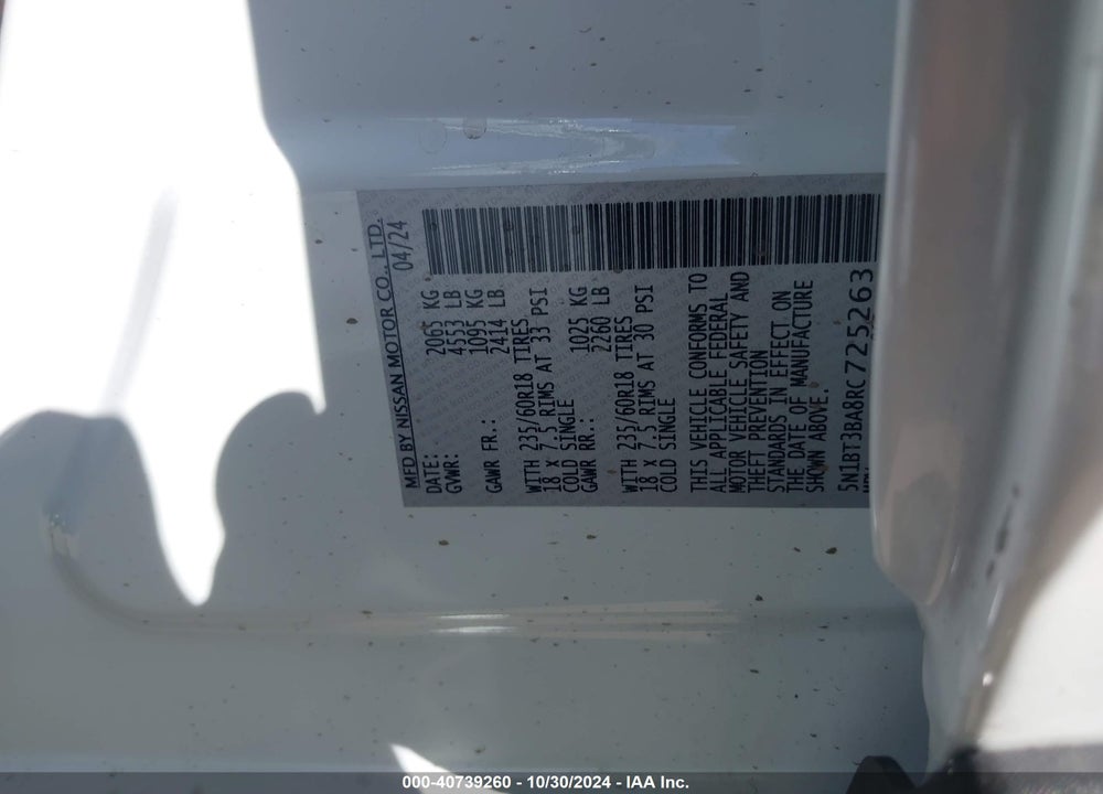 2024 NISSAN ROGUE SV FWD VIN: 5N1BT3BA8RC725263