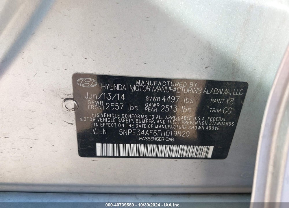 2015 HYUNDAI SONATA LIMITED VIN: 5NPE34AF6FH019820