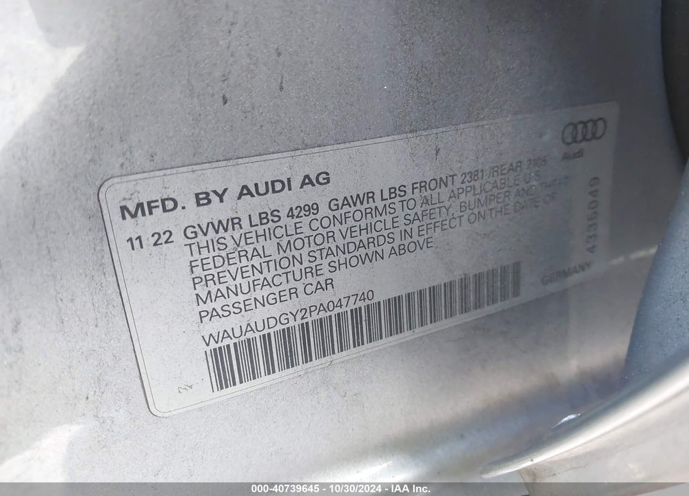 2023 AUDI A3 PREMIUM 40 TFSI FRONT-WHEEL DRIVE S TRONIC VIN: WAUAUDGY2PA047740