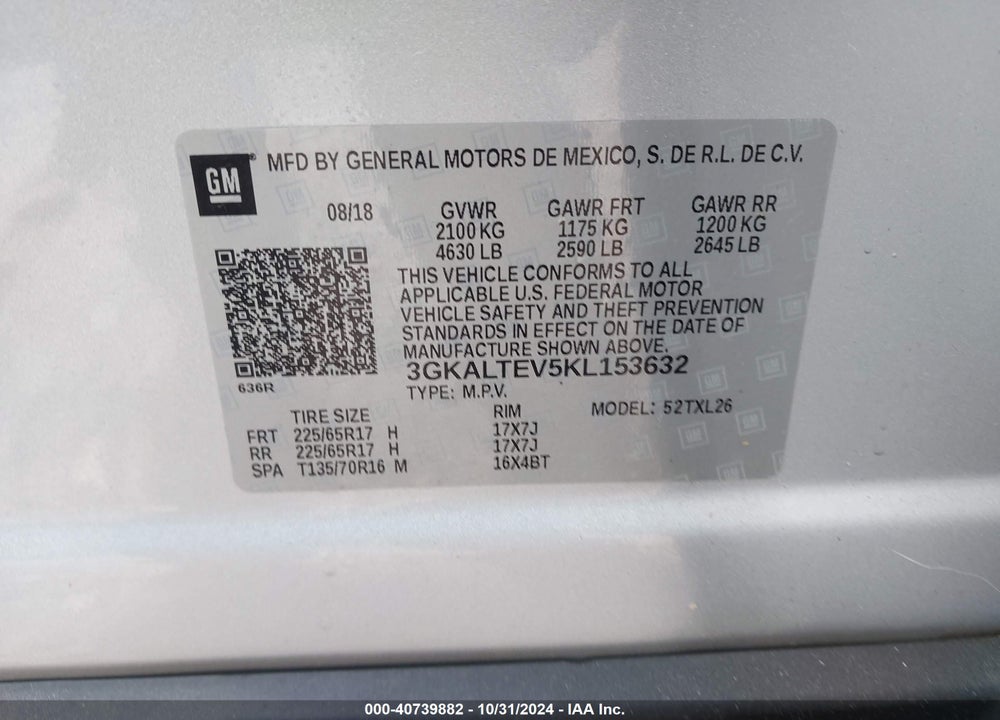 2019 GMC TERRAIN SLE VIN: 3GKALTEV5KL153632