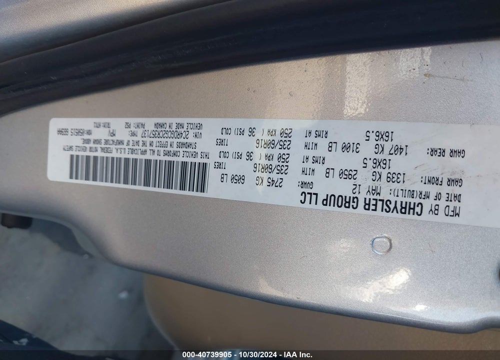 2012 DODGE GRAND CARAVAN SXT VIN: 2C4RDGCG2CR357137