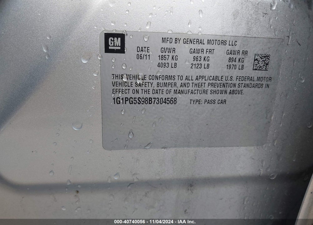 2011 CHEVROLET CRUZE VIN: 1G1PG5S98B7304568
