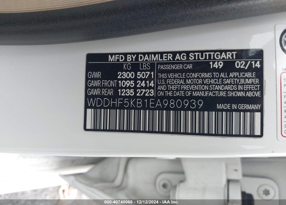 2014 MERCEDES-BENZ E 350 VIN: WDDHF5KB1EA980939