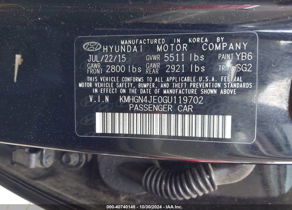 2016 HYUNDAI GENESIS 3.8 VIN: KMHGN4JE0GU119702