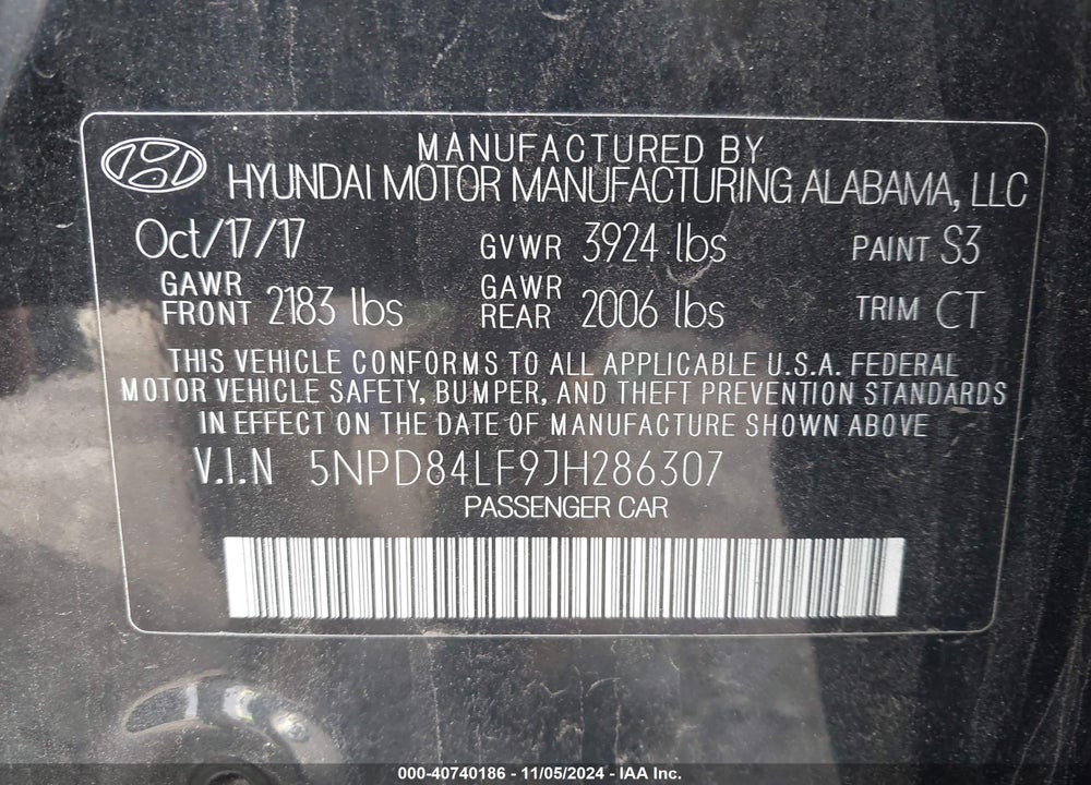 2018 HYUNDAI ELANTRA VIN: 5NPD84LF9JH286307