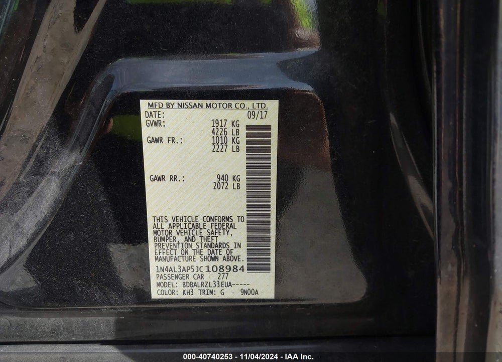 2018 NISSAN ALTIMA 2.5 SL VIN: 1N4AL3AP5JC108984