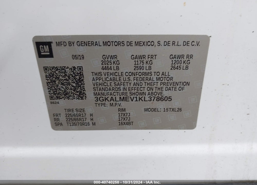 2019 GMC TERRAIN SLE VIN: 3GKALMEV1KL378605