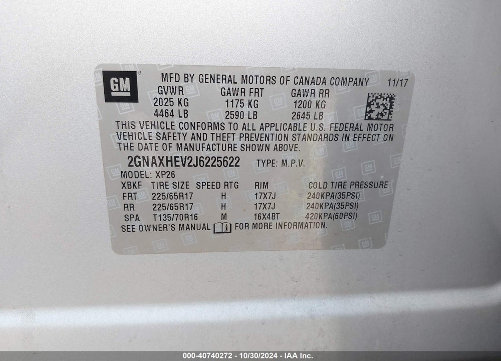 2018 CHEVROLET EQUINOX LS VIN: 2GNAXHEV2J6225622