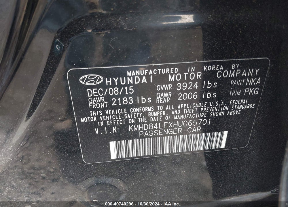 2017 HYUNDAI ELANTRA SE VIN: KMHD84LFXHU065701