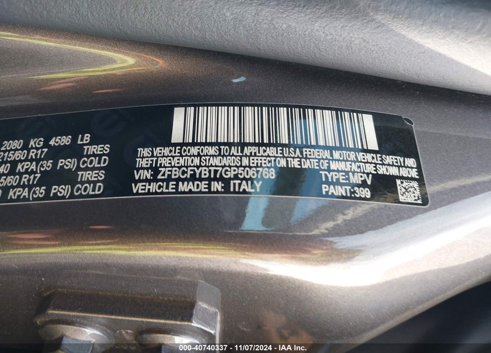 2016 FIAT 500X EASY VIN: ZFBCFYBT7GP506768