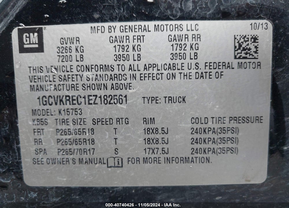 2014 CHEVROLET SILVERADO 1500 1LT VIN: 1GCVKREC1EZ182561
