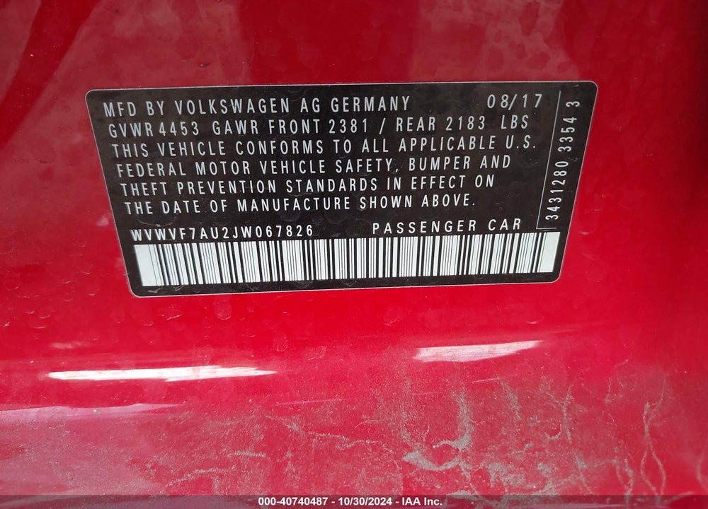 2018 VOLKSWAGEN GOLF R 2.0T W/DCC NAVIGATION VIN: WVWVF7AU2JW067826