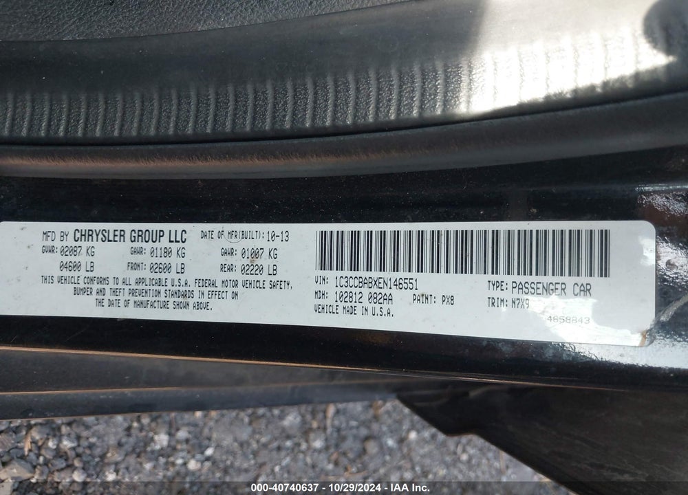 2014 CHRYSLER 200 LX VIN: 1C3CCBABXEN146551