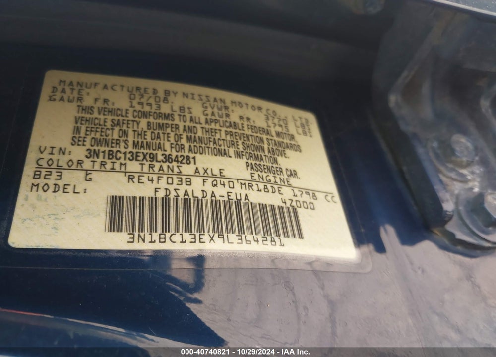 2009 NISSAN VERSA 1.8S VIN: 3N1BC13EX9L364281